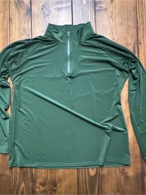 Essentials Women Swim Long Sleeve Quarter-Zip Rash Guard in Forest Green